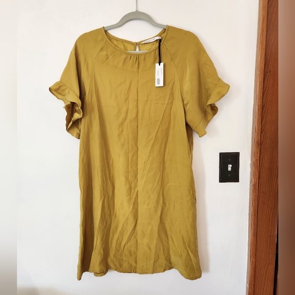 NWT Symphony + Note mustard 100% silk midi dress Size XS - Picture 1 of 5